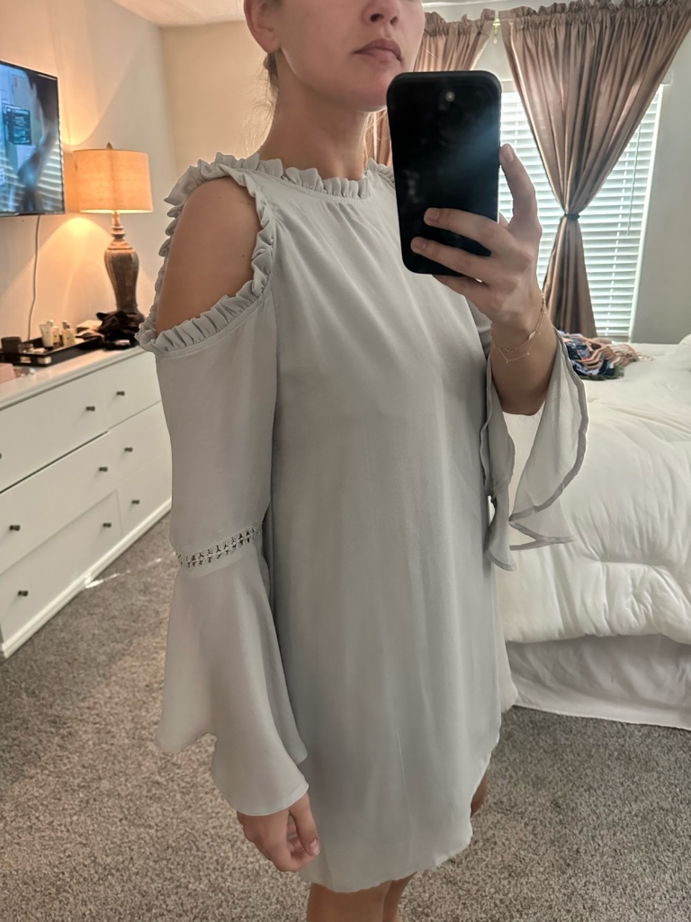 PPLA White Cold-Shoulder Ruffle Mini Dress - Picture 2 of 2